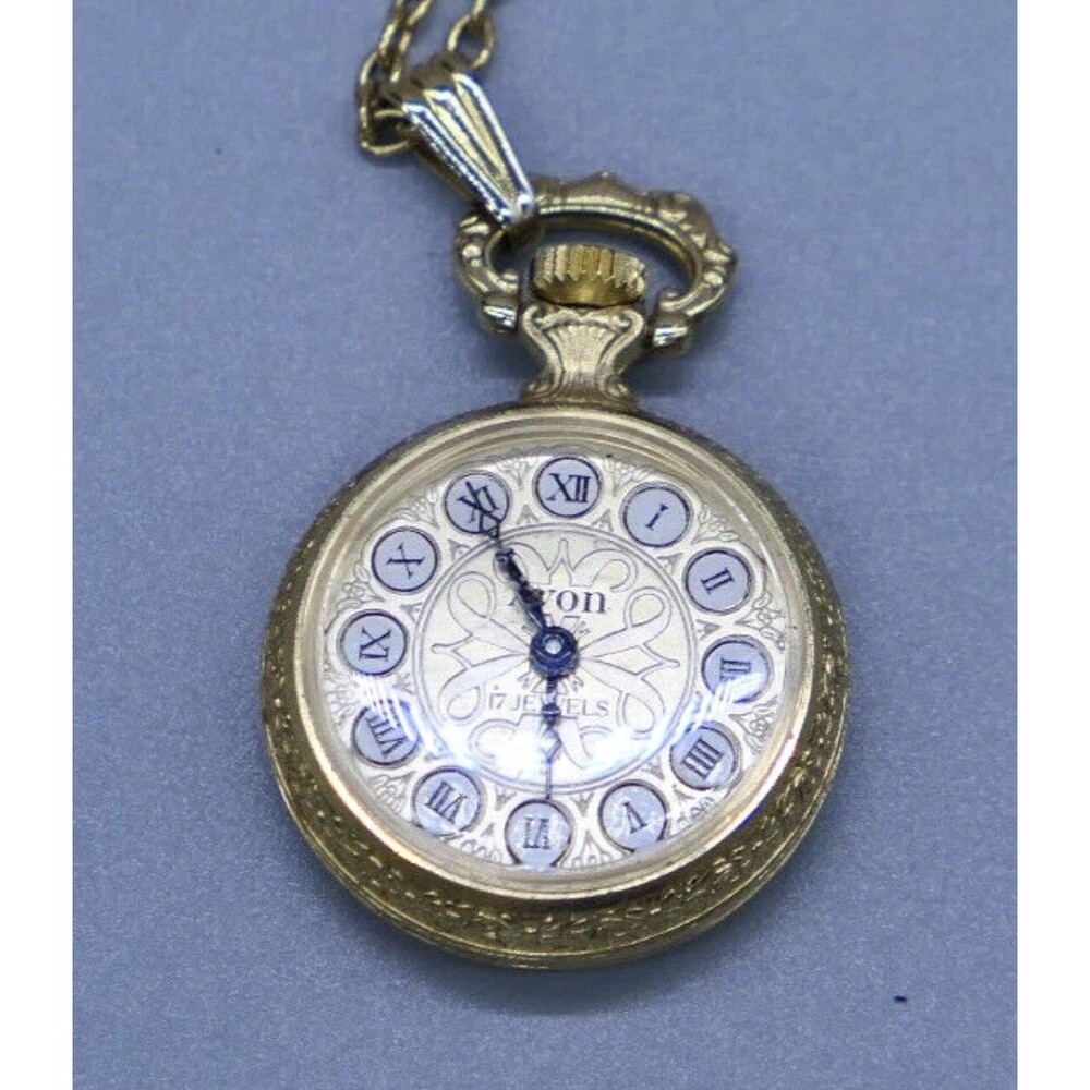 Avon 1981 Presidents Club Pocket Watch 17 Jewel Mechanical Movement Wind Up Gift